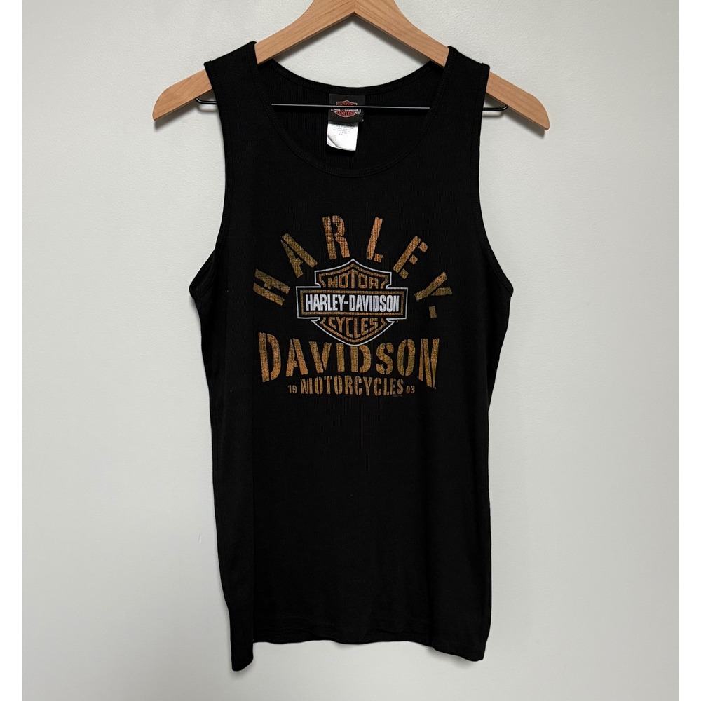 Harley Davidson Women's Tank Top Black Shenandoah VA Eagle Ribbed Graphic Size L